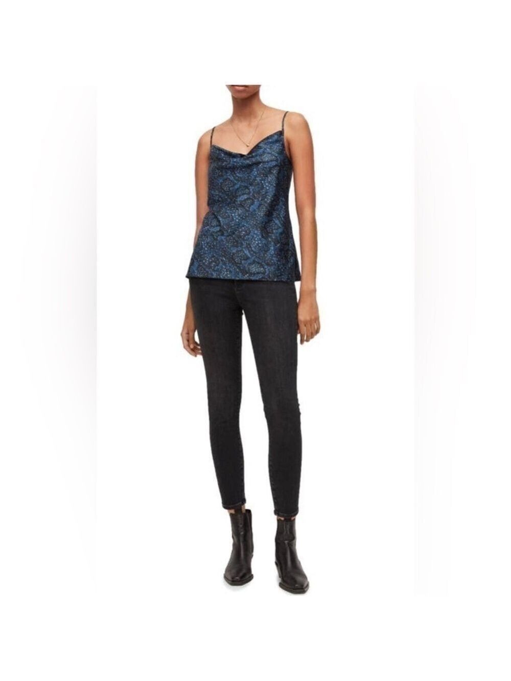 AllSaints Hadley Snakeskin Print Blue Tamora Tank Top Camisole Size 2